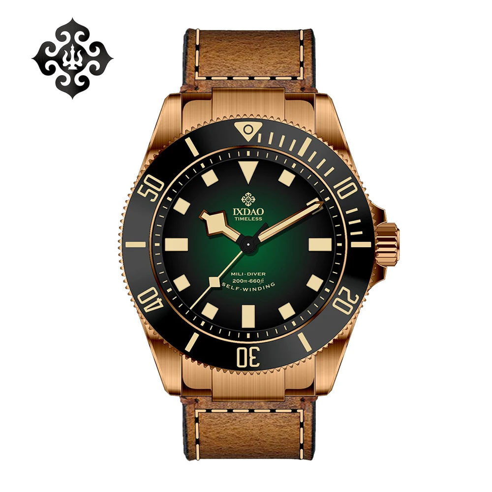 IXDAO JD-X02T Men's Mechanical Watch Retro SW200 Sports Sapphire Luxury Leash Bronze Wristwatch