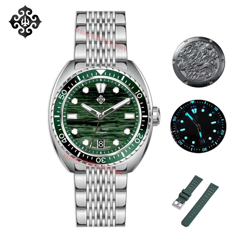 IXDAO IPOSE 2025 New Men's Automatic Mechanical Watch Dragon Scale Pattern Diving Watch 20Bar Stainless Steel BWG-9 reloj hombre
