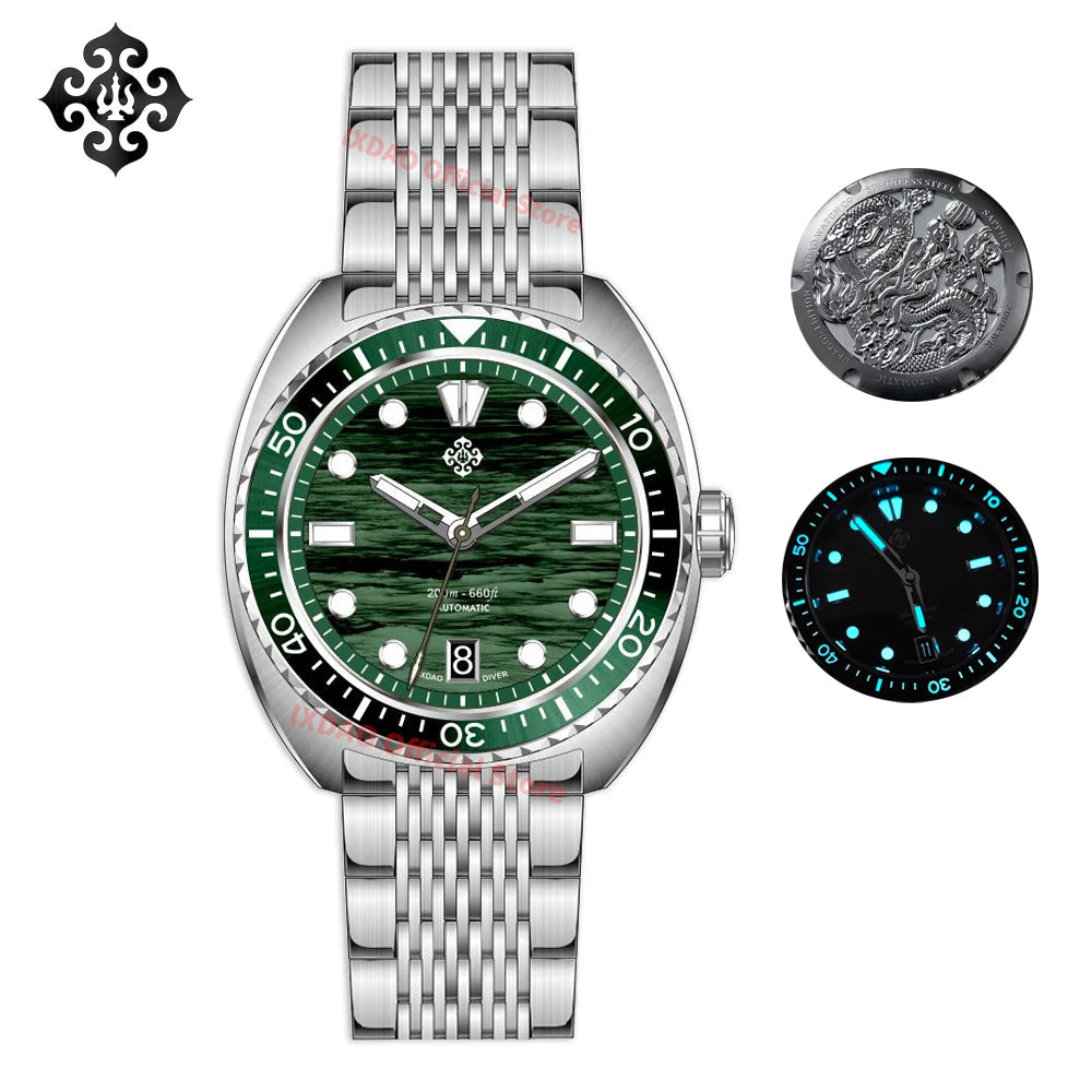 IXDAO IPOSE JD-X07S 2025 New Men's Automatic Mechanical Watch Dragon Scale Pattern Diving Watch 20Bar Stainless Steel BWG-9 reloj hombre