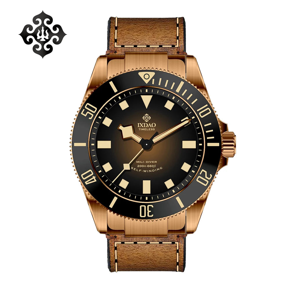 IXDAO JD-X02T Men's Mechanical Watch Retro SW200 Sports Sapphire Luxury Leash Bronze Wristwatch