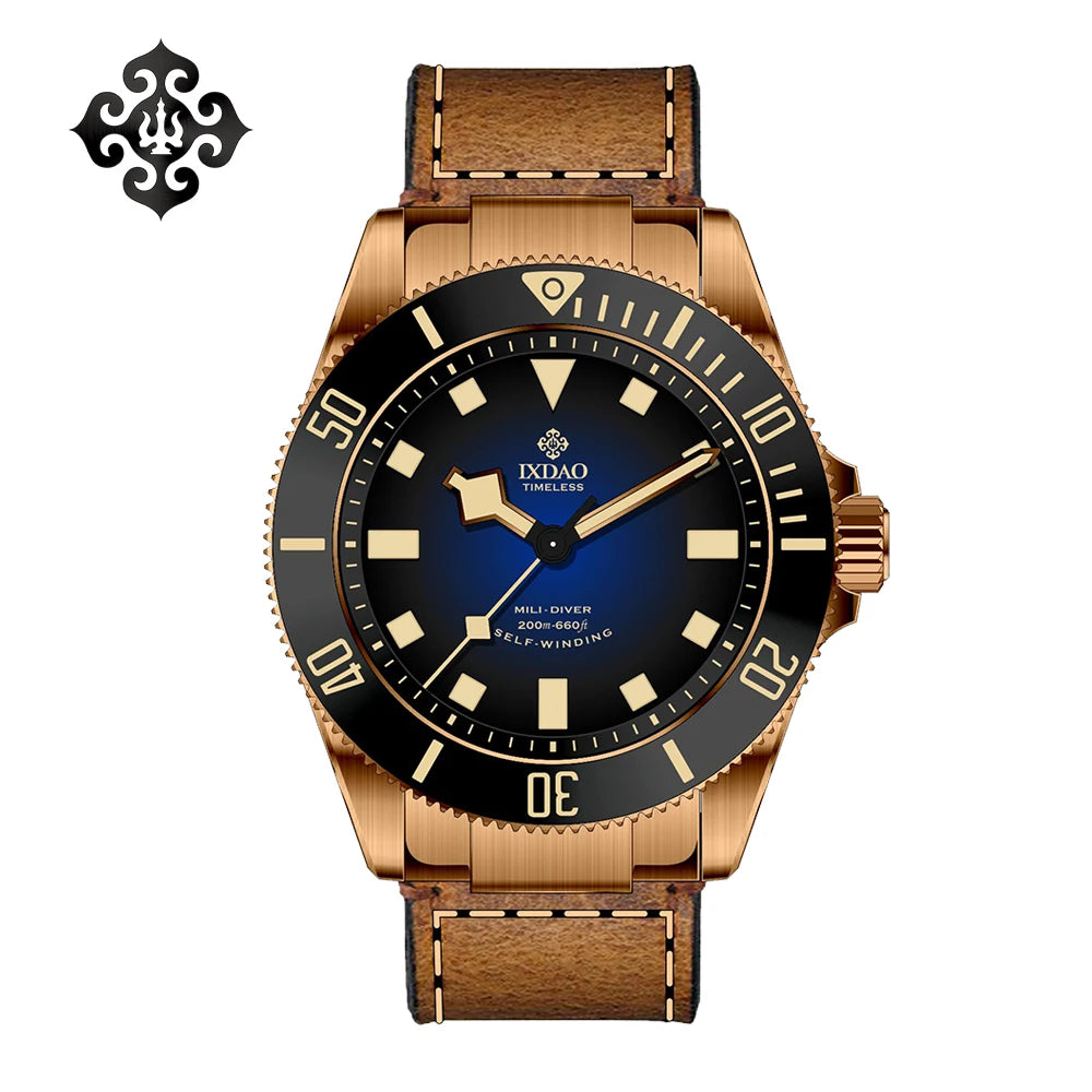 IXDAO JD-X02T Men's Mechanical Watch Retro SW200 Sports Sapphire Luxury Leash Bronze Wristwatch